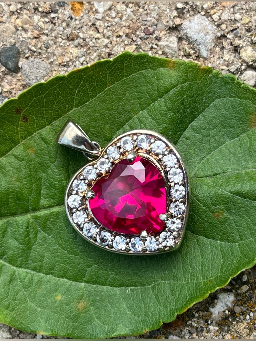 Ruby & White Topaz Gilt Sterling Silver Heart Pendant